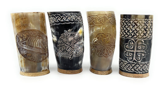 Sanctuary Traders Viking Horn Drinking Cup | Beer Stein | Nordic Cup | Genuine Ox Horn | 10-14oz Cup - 1 piece set