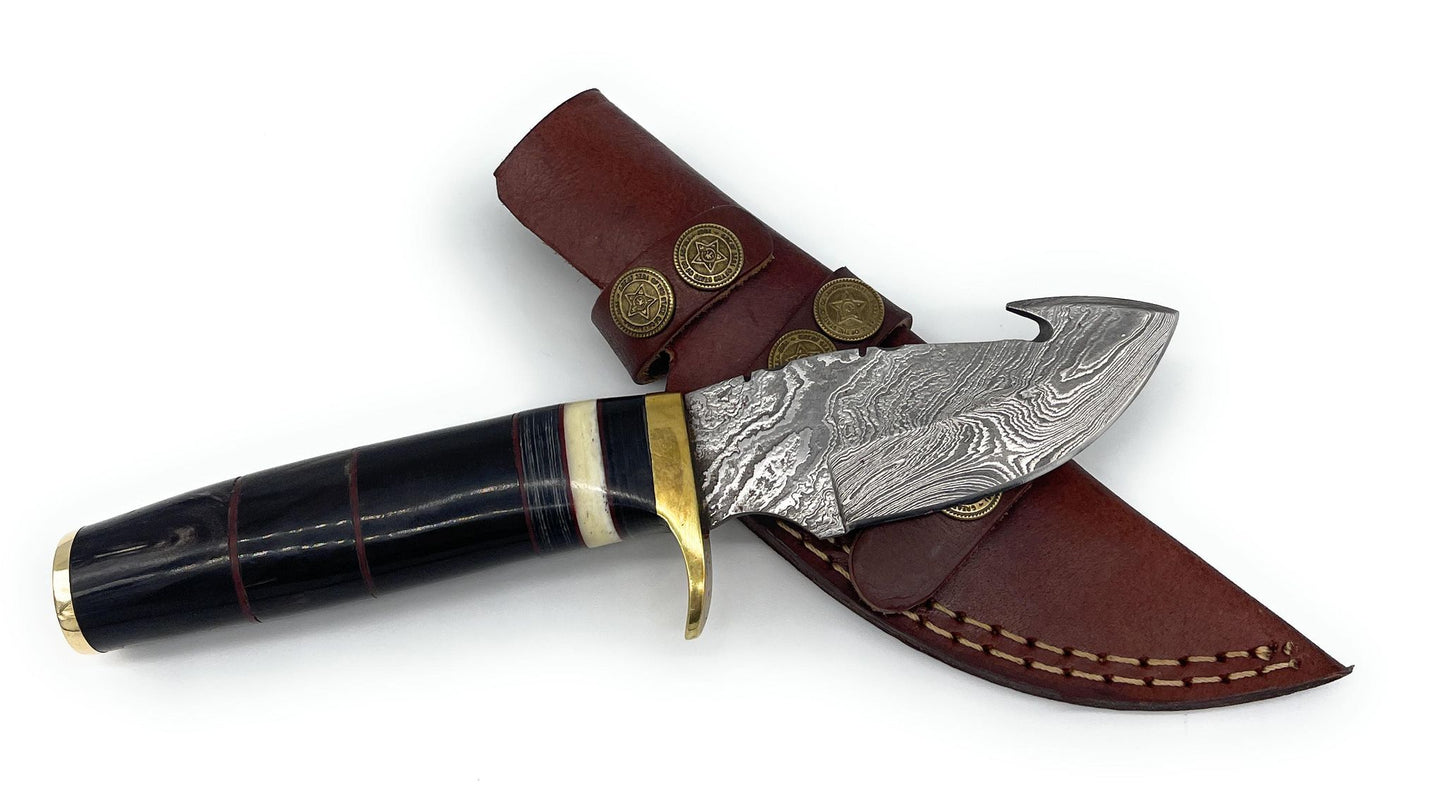 8" Overall Handmade Damascus Knife with Real Wood or Bone Handle with Leather Sheath