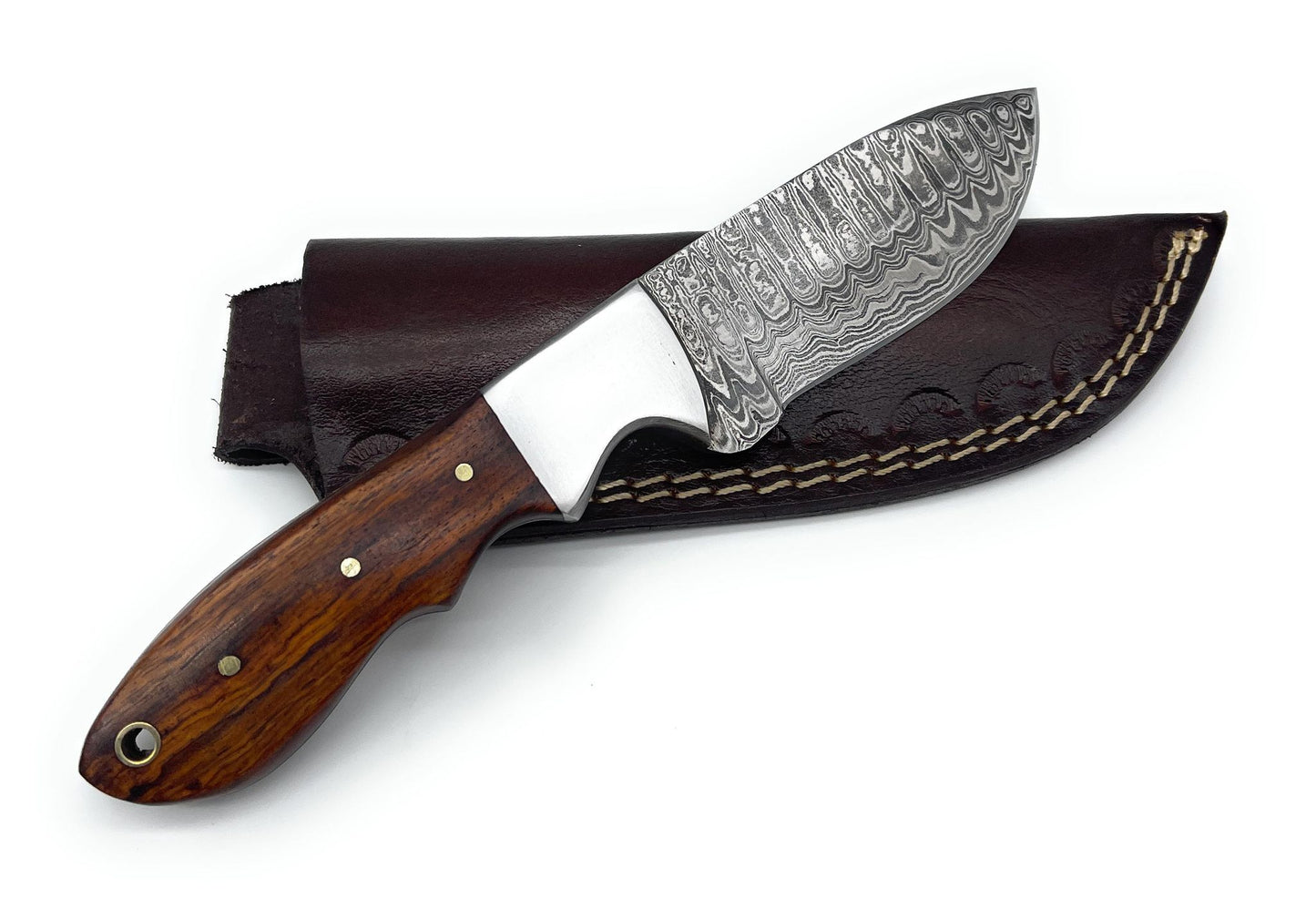 8" Overall Handmade Damascus Knife with Real Wood or Bone Handle with Leather Sheath