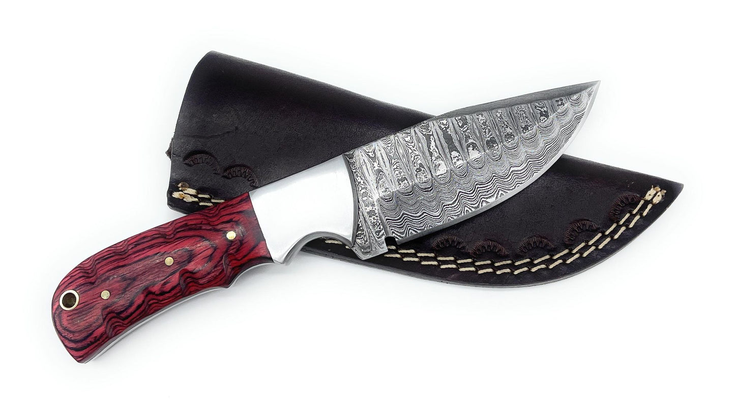 8" Overall Handmade Damascus Knife with Real Wood or Bone Handle with Leather Sheath