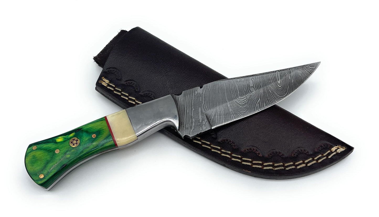 8" Overall Handmade Damascus Knife with Real Wood or Bone Handle with Leather Sheath