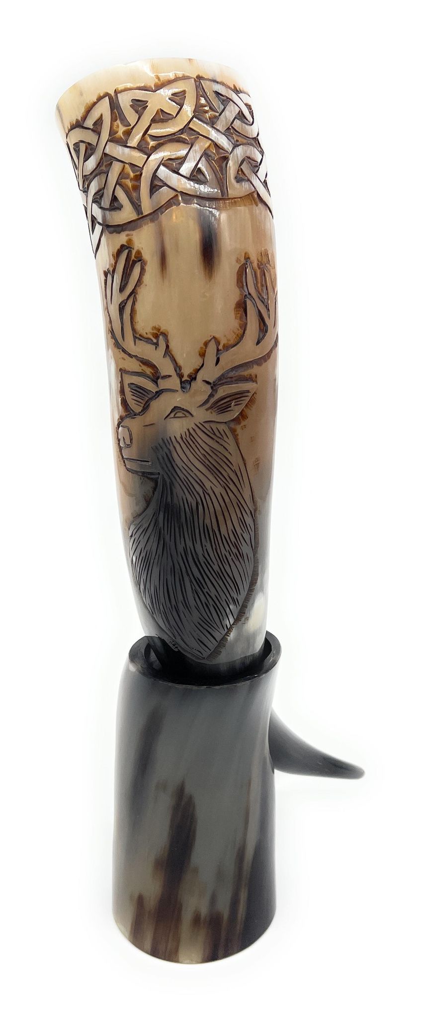 Sanctuary Traders Viking Drinking Horn with Stand | Nordic Horn | Genuine Ox Horn | 12-16 oz Drinking Horn