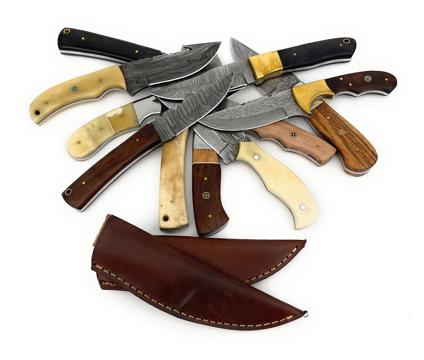 8" Overall Handmade Damascus Knife with Real Wood or Bone Handle with Leather Sheath