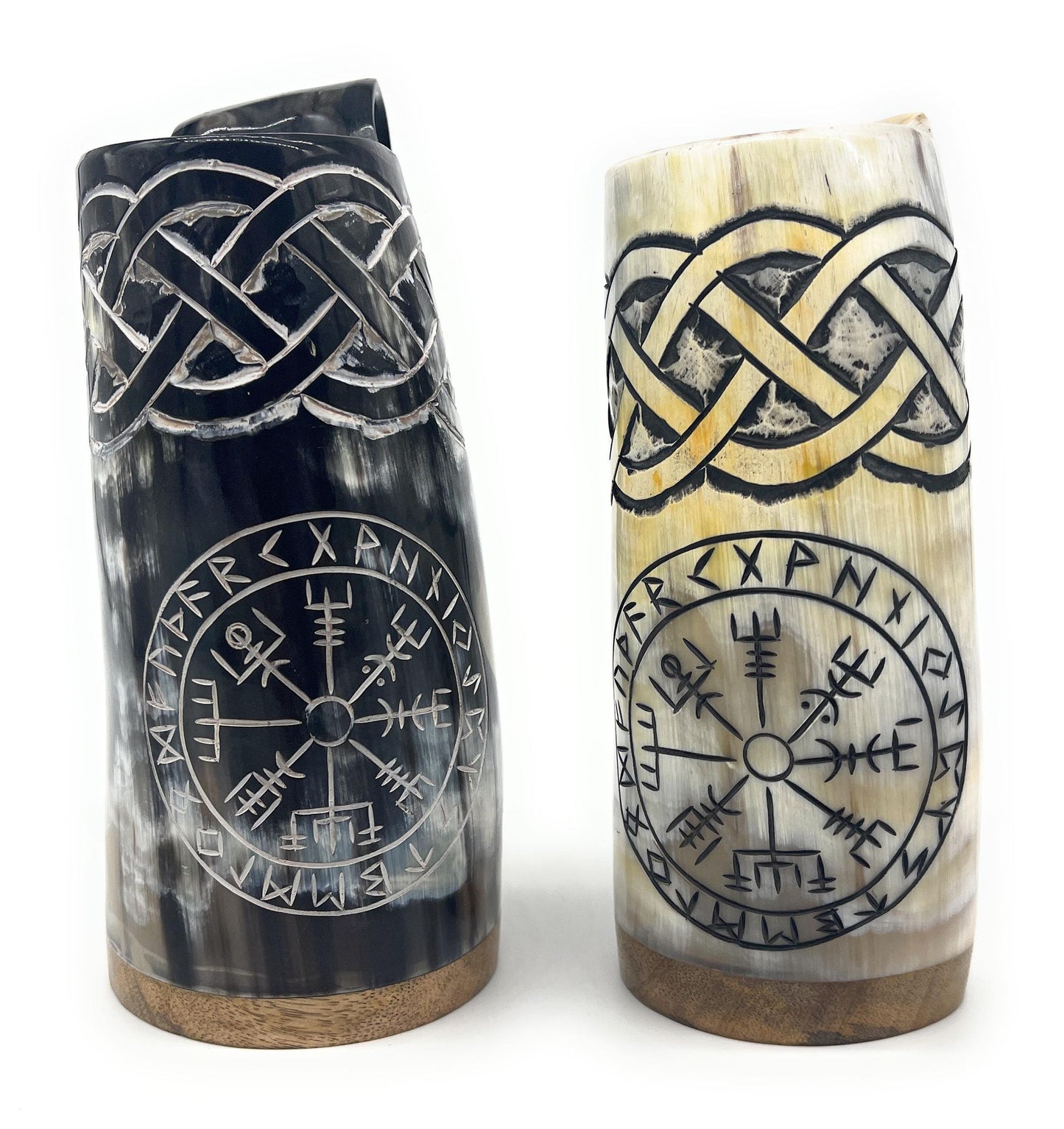Viking Horn Drinking Mug | Beer Stein | Nordic Tankard | Genuine Ox Horn | 12-16oz Mug - 1 piece set